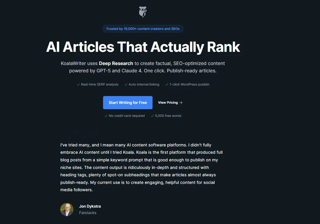 Koala AI homepage showing KoalaWriter, KoalaChat, KoalaImages, and KoalaMagnets