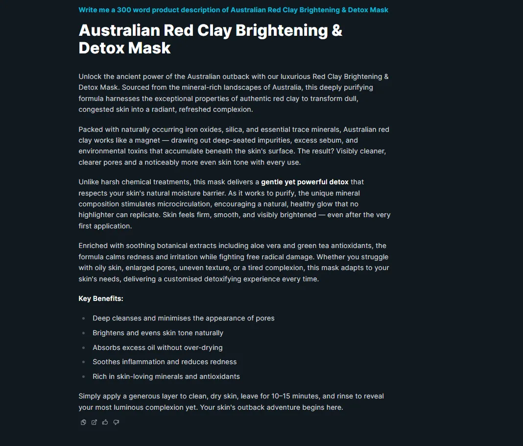 Koala AI generating structured product content with built-in SEO optimization