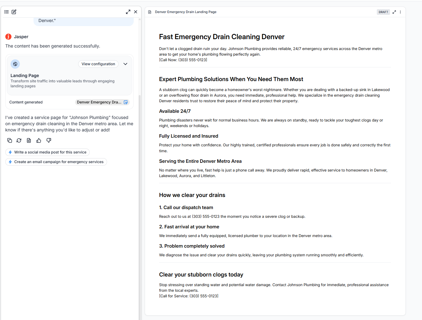 Jasper AI generating local SEO content